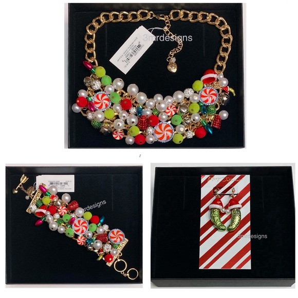 NWT Betsey Johnson 💋CHRISTMAS CANDY Gold Tone Earrings/ Bracelet & Necklace - Picture 3 of 15